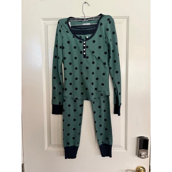 Abercrombie & Fitch Green Polka Dot HenleyTop & SleepPants 2Pec Set Size XS - Picture 1 of 4